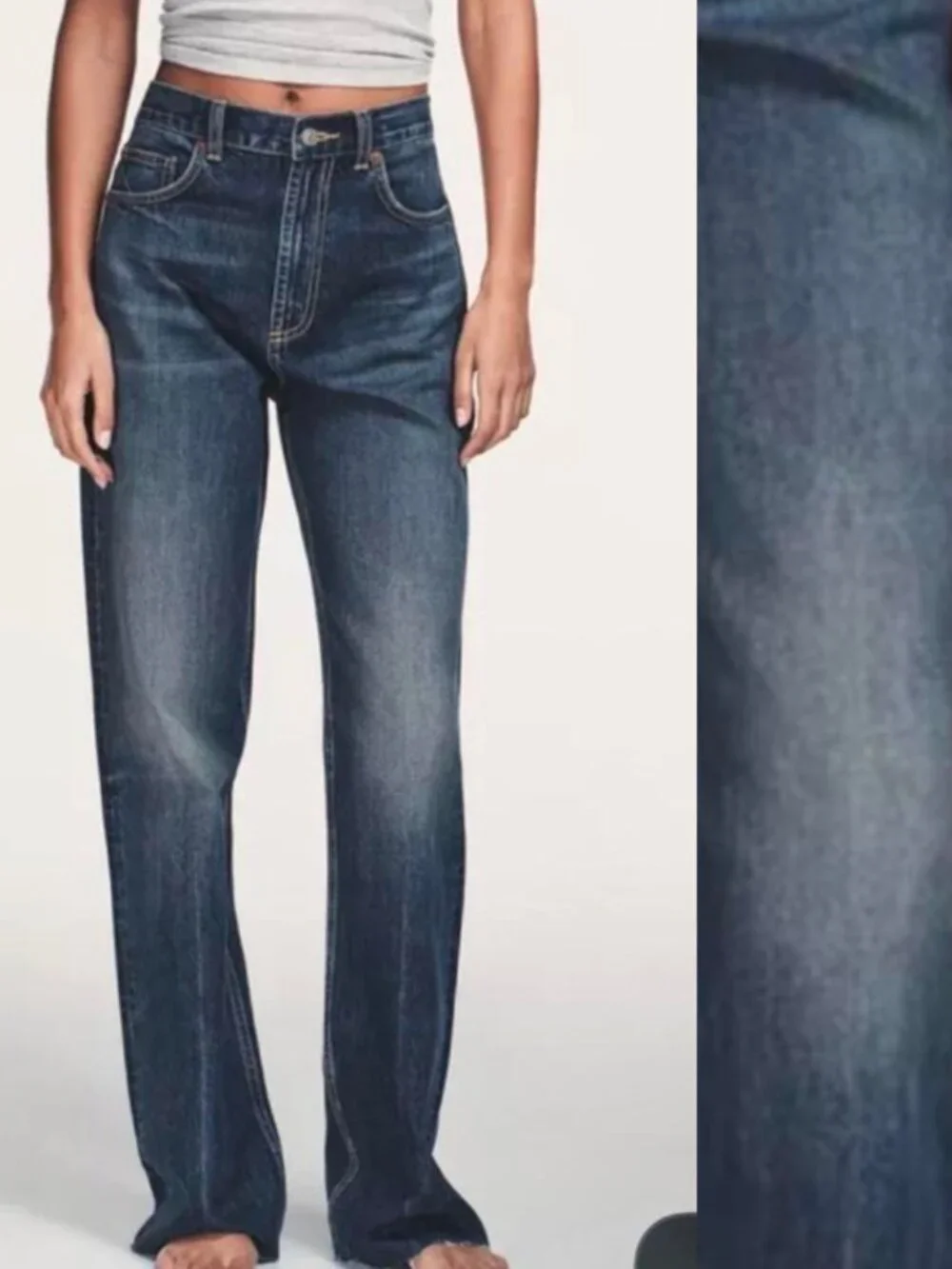 Zara Dark Wash Mid Rise Straight Leg Jeans